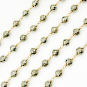 Pyrite Round shape Gold Plated 925 Sterling Silver Wire Chain