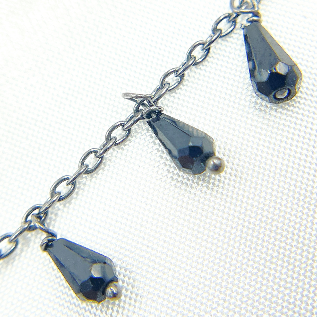 Black Spinel Drop Dangle Oxidized Wire Chain. BSP18