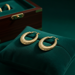 Load image into Gallery viewer, GER128. 14K Solid Gold Chunky Croissant Hollow Hoop Earrings