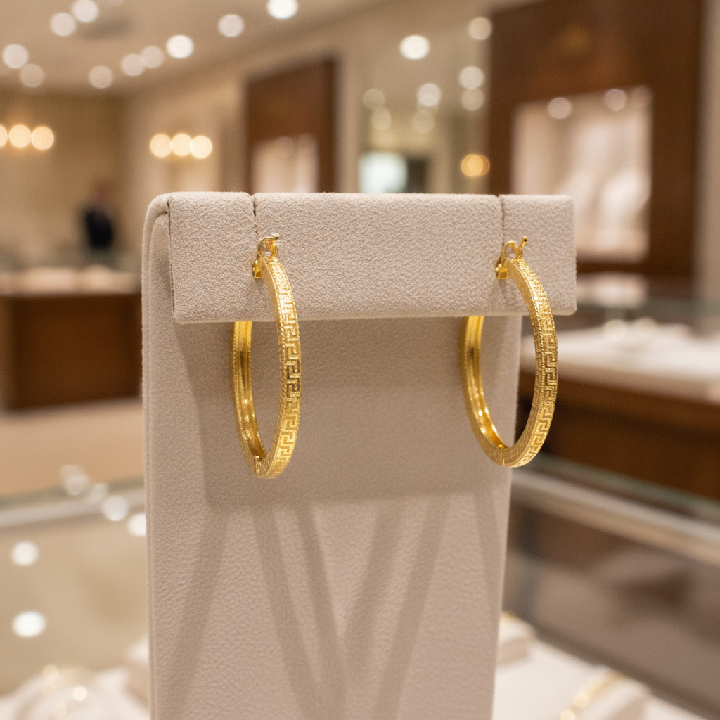 GER119. 14K Solid Gold Hollow Hoop with Engraving