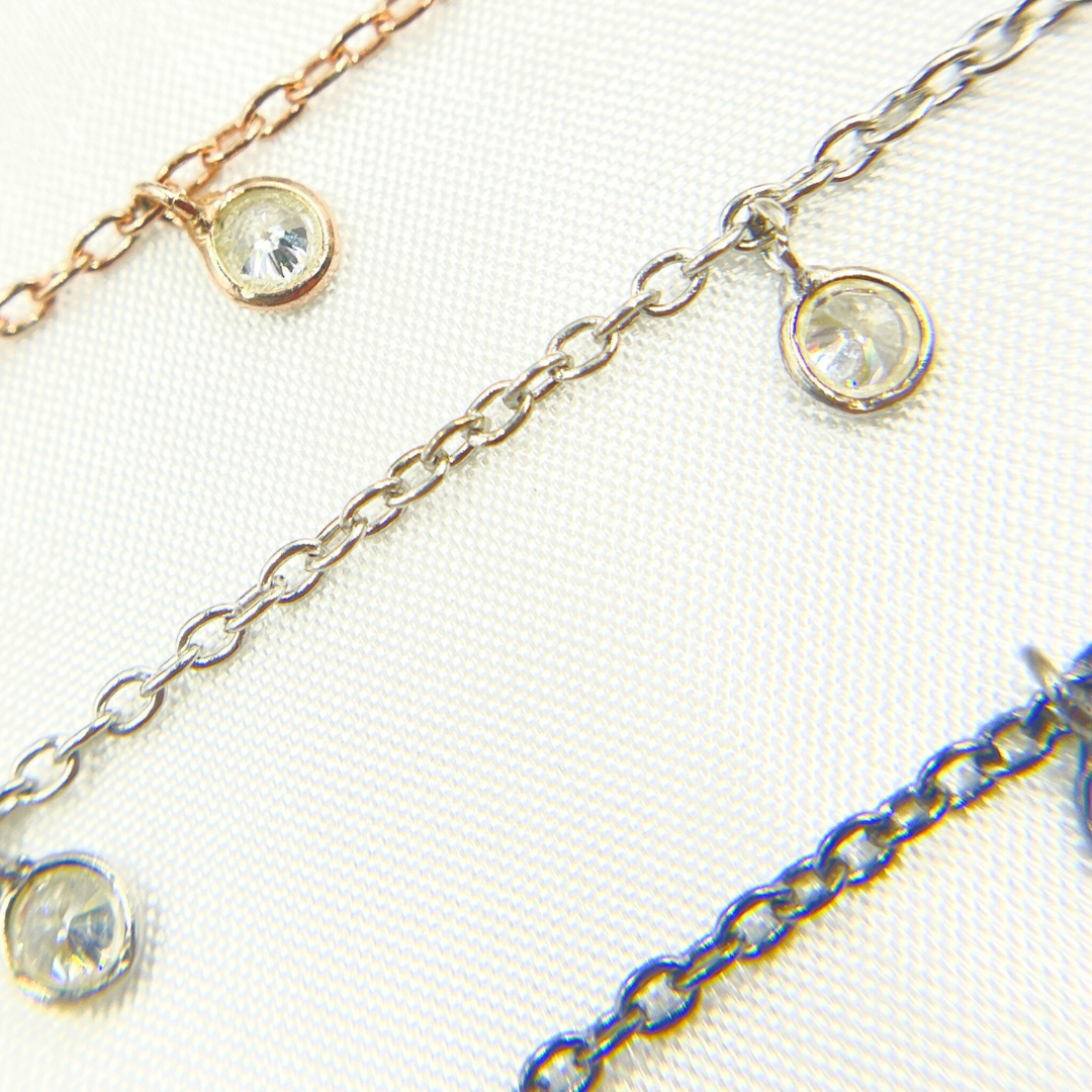 Cubic Zirconia Round 3mm Shape Dangle Chain