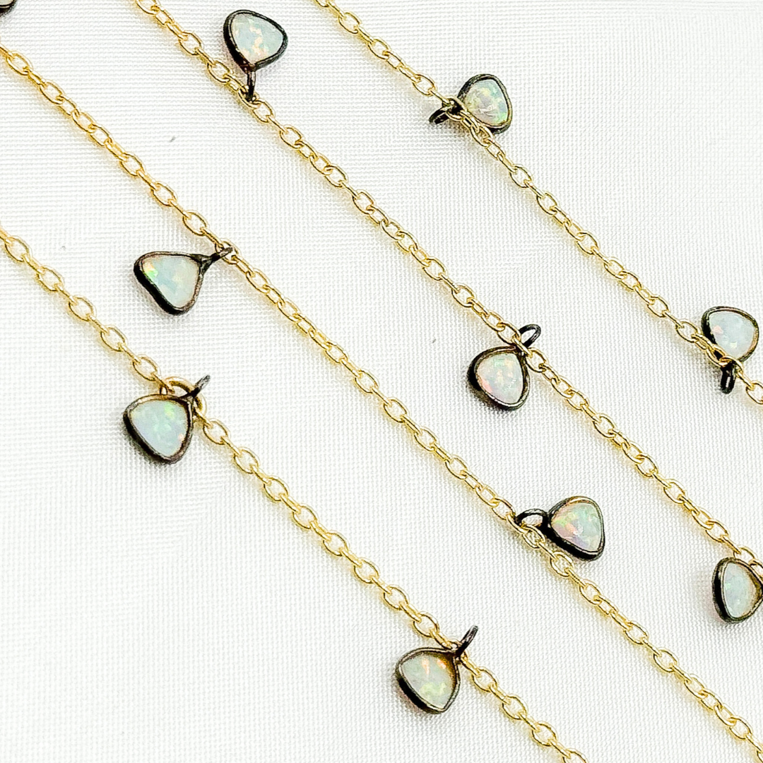 Created White Opal Triangle Shape Dangle Chain