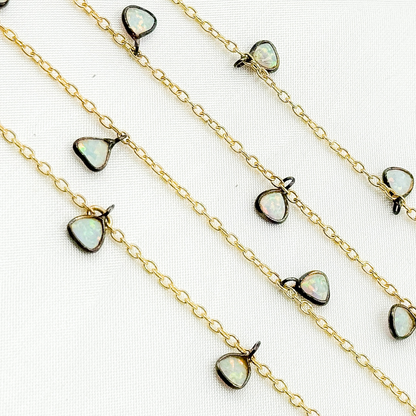 Created White Opal Triangle Shape Dangle Chain