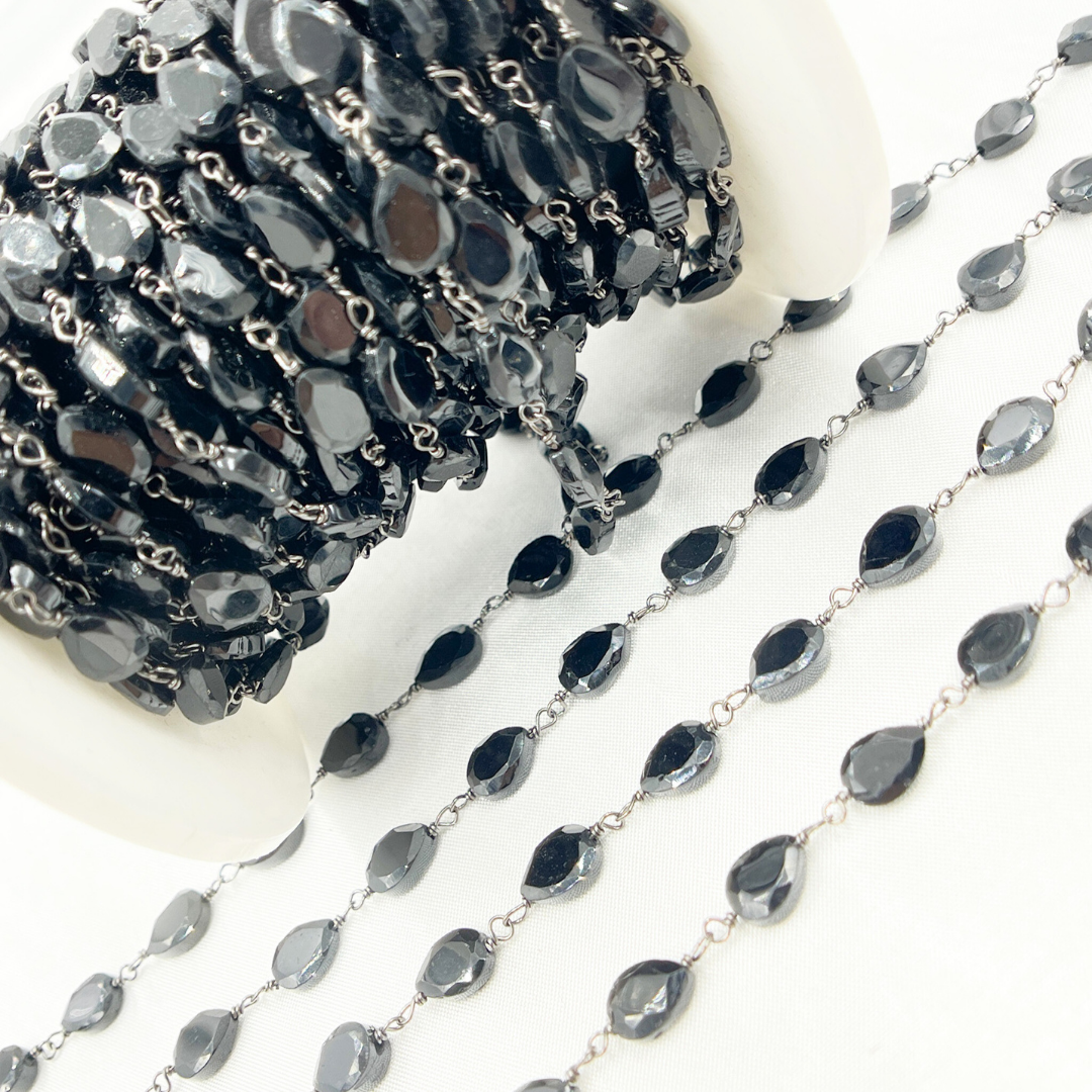 Black Spinel Rondel Faceted Wire Chain