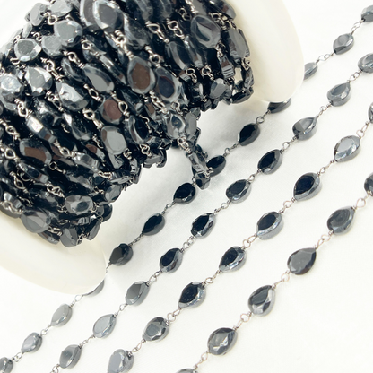 Black Spinel Rondel Faceted Wire Chain