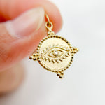 Load image into Gallery viewer, 14K Solid Gold Diamond &amp; Emerald Evil Eye Charm. GDP183
