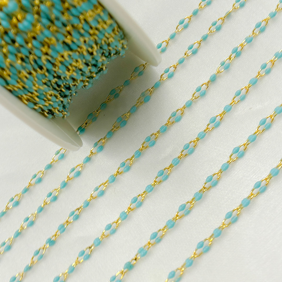 Gold Plated Enamel 925 Sterling Silver Turquoise Enamel Chain. V245TURGP