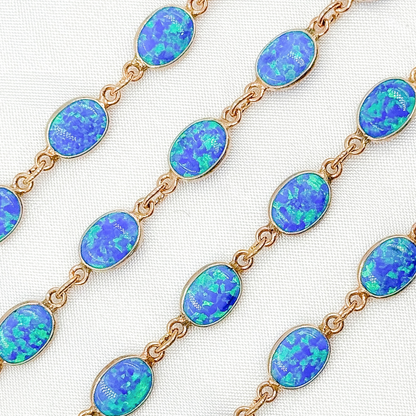 Created Blue Opal Oval Shape Connected Chain.