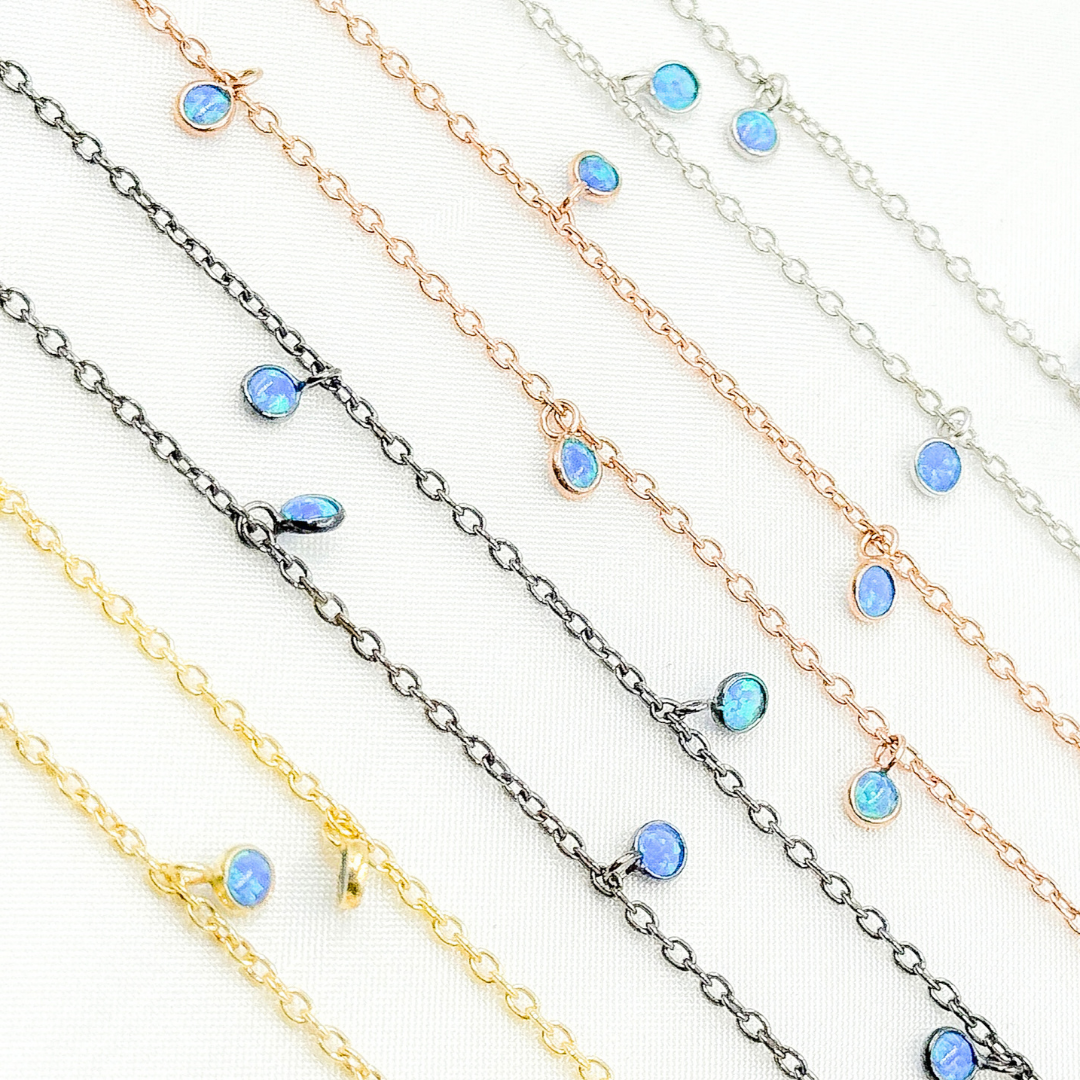 Created Blue Opal Round Shape Dangle Chain