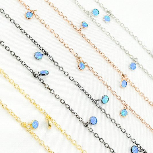 Created Blue Opal Round Shape Dangle Chain