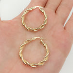 Load image into Gallery viewer, 15850003133. 14K Solid Gold Twist Double Round Hollow Hoop Earrings