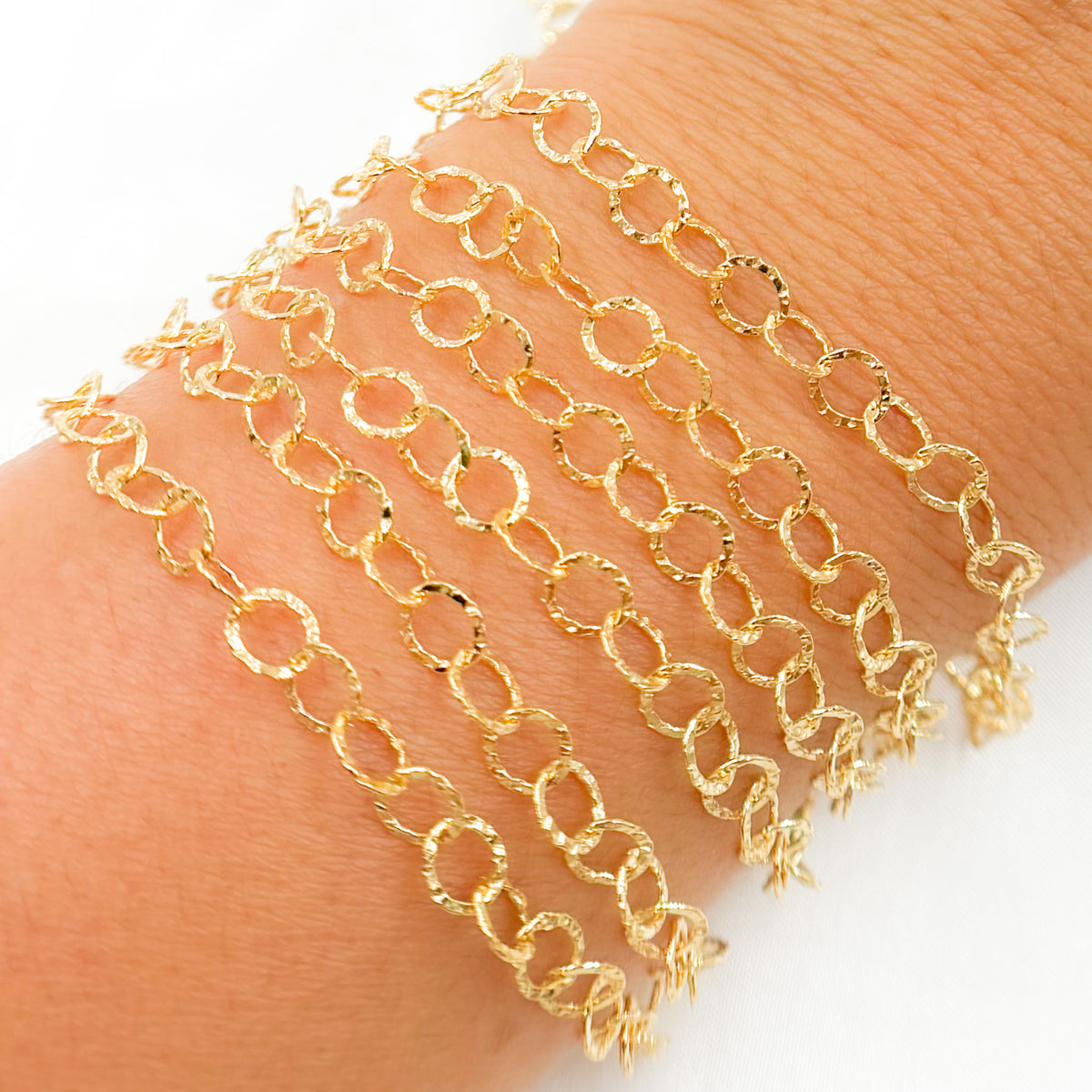 14K Gold Filled Hammered Round Link Chain