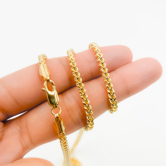 080HVI2004000. 14K Solid Yellow Gold Wheat Hollow Chain Necklace