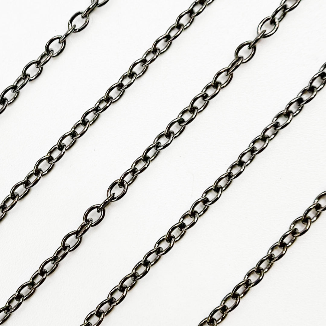 V195BR. Black Rhodium Sterling Silver Smooth Oval Link Chain