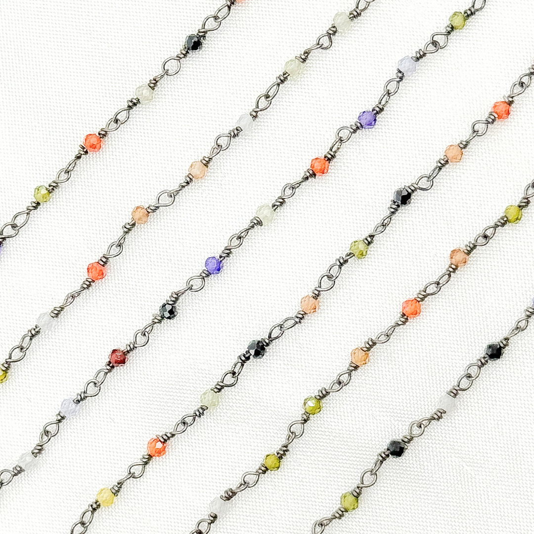 MCZ7. Multi Color Cubic Zirconia Oxidized Wire Chain