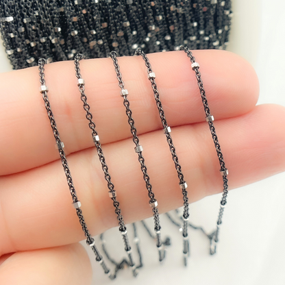 Oxidized 925 Sterling Silver Satellite Cube Chain