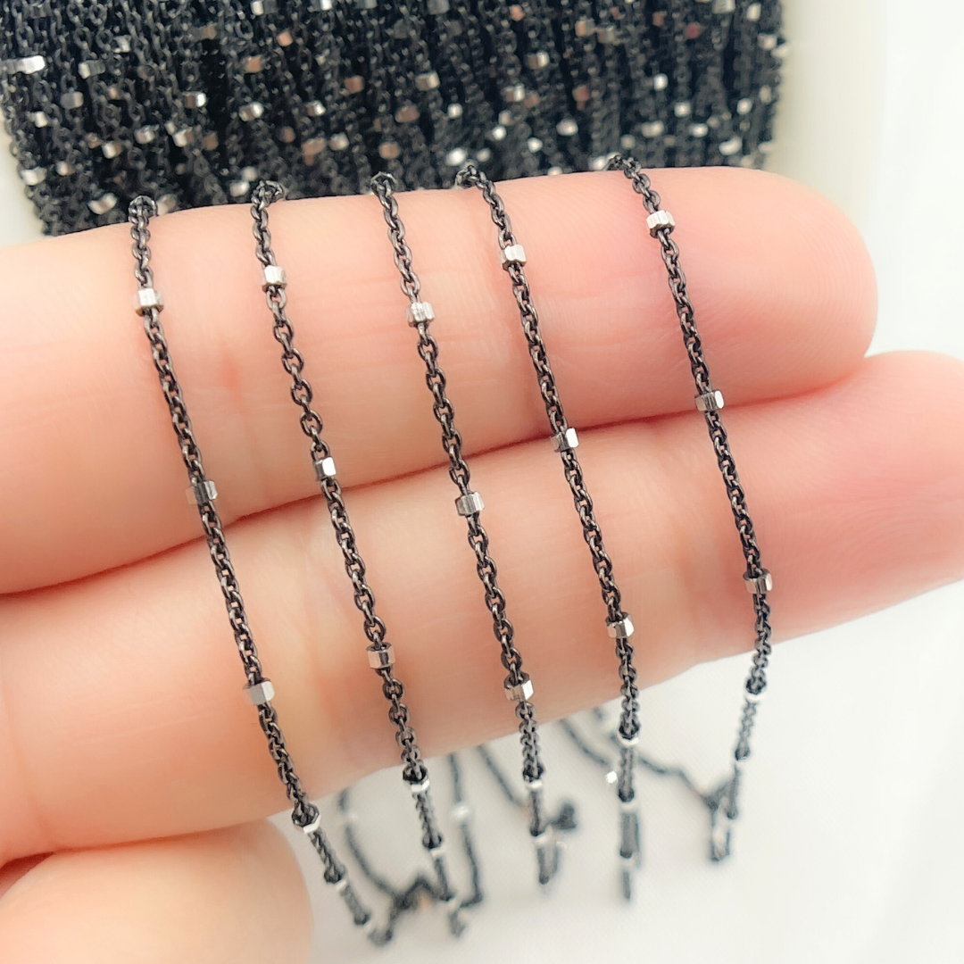 Z36SB2. Oxidized 925 Sterling Silver Satellite Cube Chain