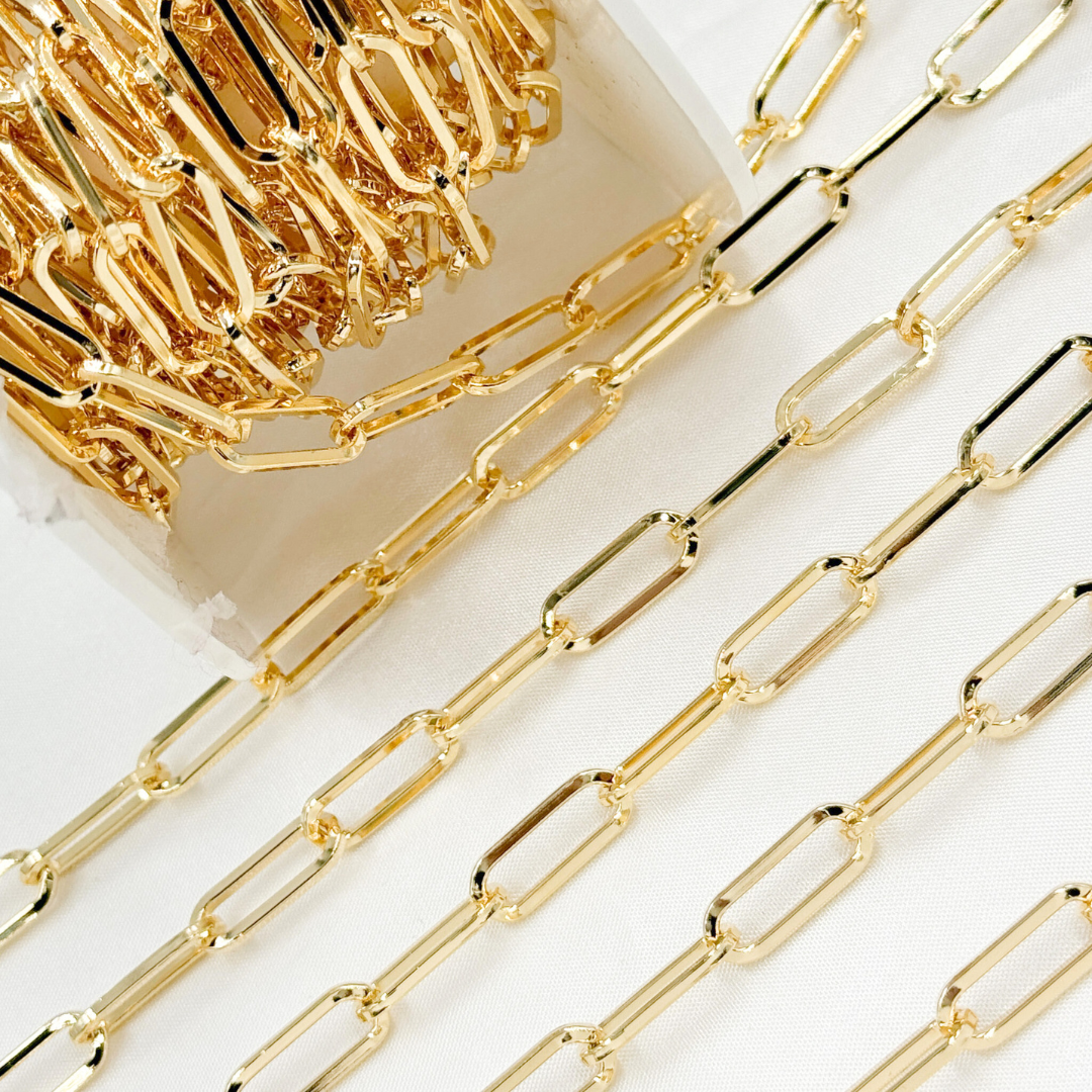 Gold Plated 925 Sterling Silver Flat Paperclip Chain. V13GP