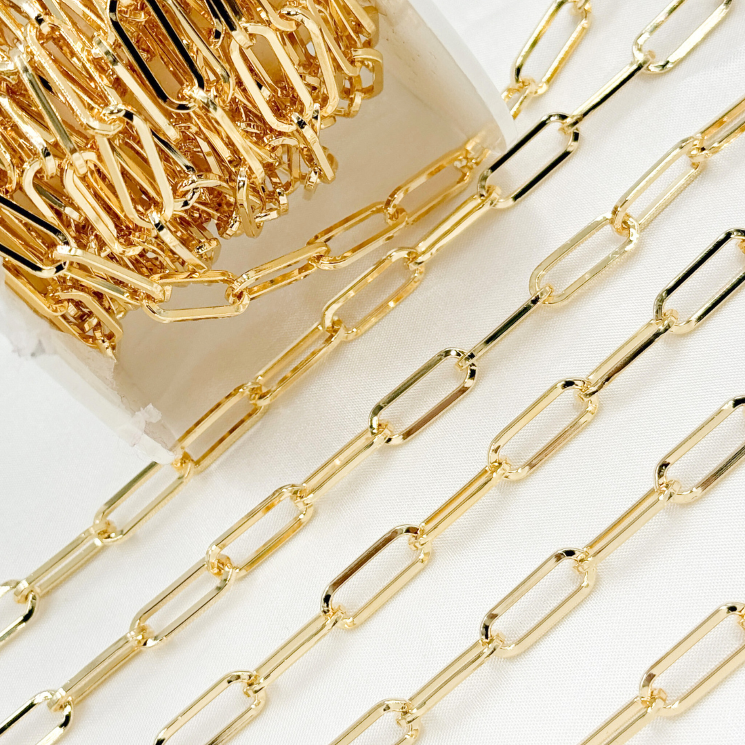 V13GP. Gold Plated 925 Sterling Silver Flat Paperclip Chain