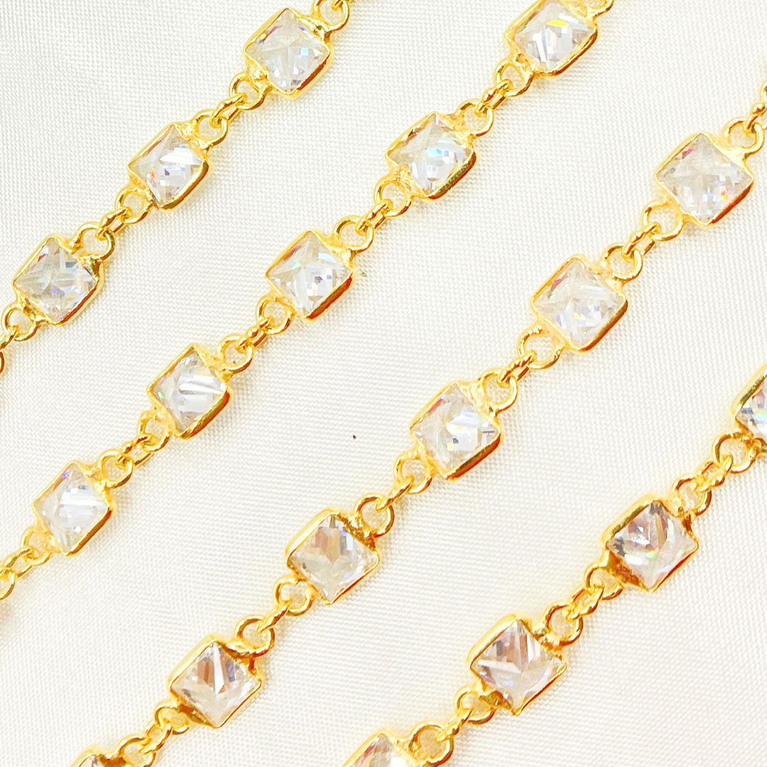 Cubic Zirconia Square Shape Connected Chain
