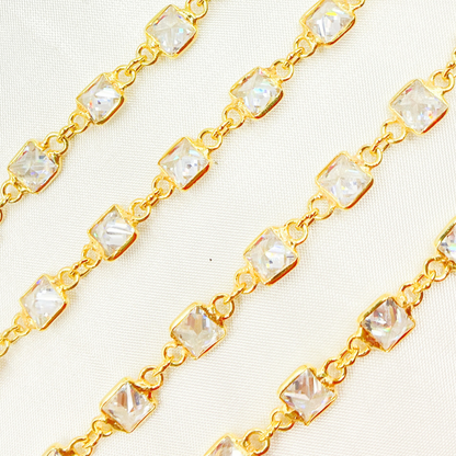 Cubic Zirconia Square Shape Connected Chain