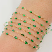 Gold Filled Green Color Enamel Cable Chain