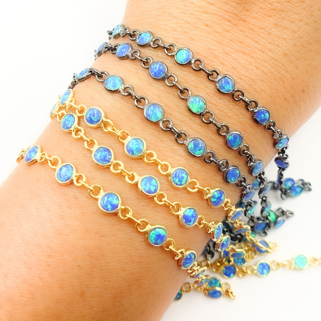Created Blue Opal Round Shape Connected Chain.
