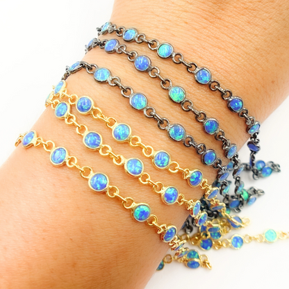 Created Blue Opal Round Shape Connected Chain.