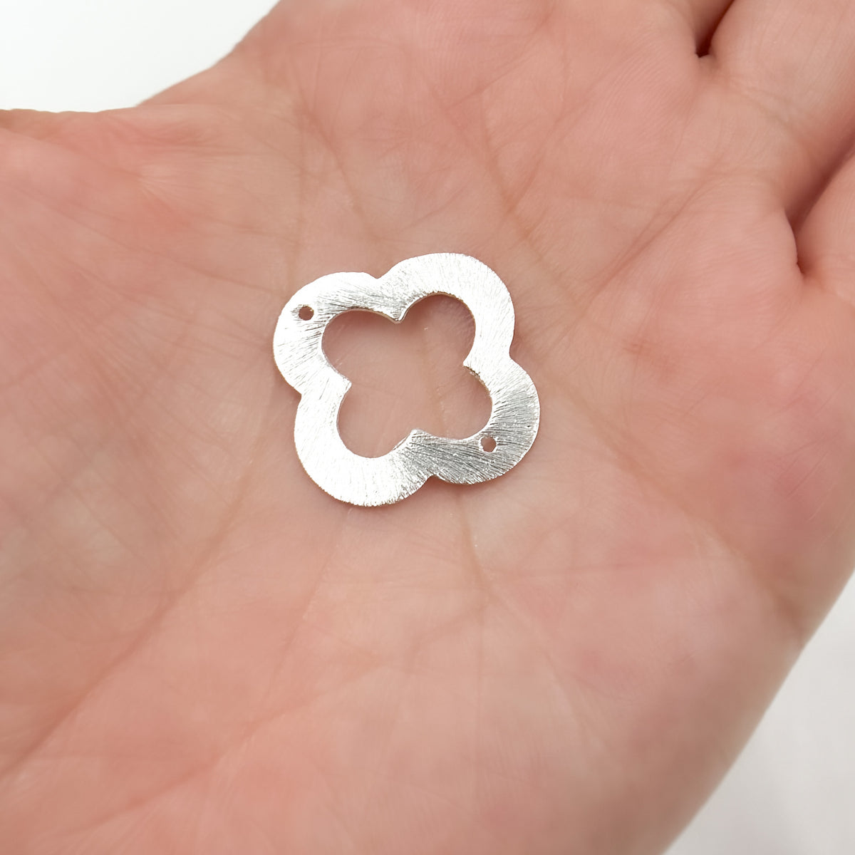 20MM White Sterling Silver Brushed Flower Connector