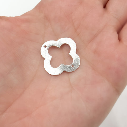 20MM White Sterling Silver Brushed Flower Connector