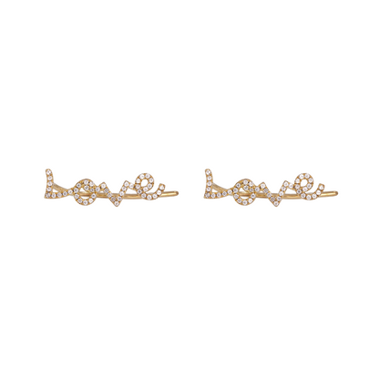 EFD53681. 14K Solid Yellow Gold and Diamonds LOVE Dangle Earrings