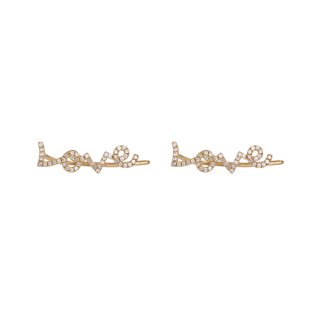 EFD53681. 14K Solid Yellow Gold and Diamonds LOVE Dangle Earrings