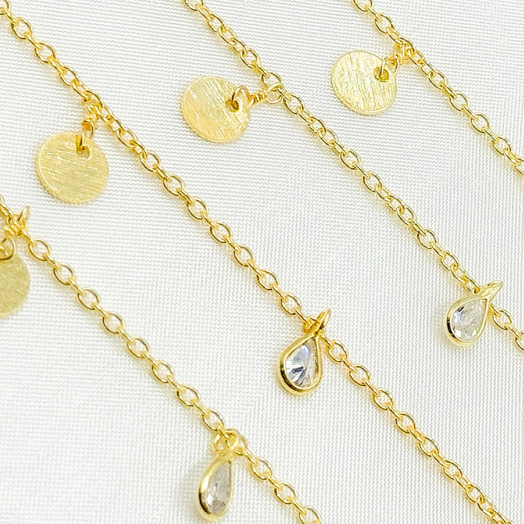 CZ Pear Shape & Disc Alternate Dangle Wire Chain