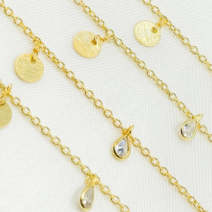 CZ Pear Shape & Disc Alternate Dangle Wire Chain