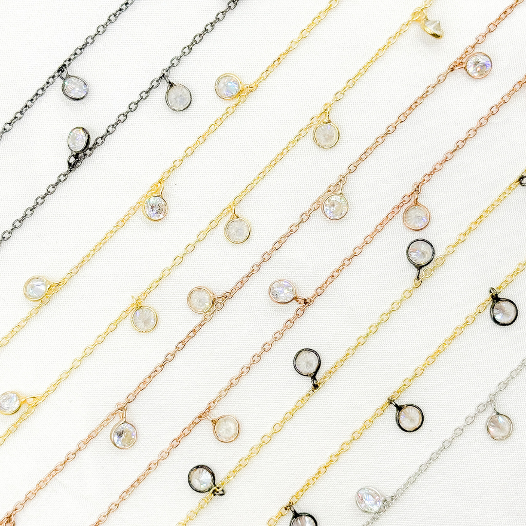 Cubic Zirconia Round 4mm Shape Dangle Chain