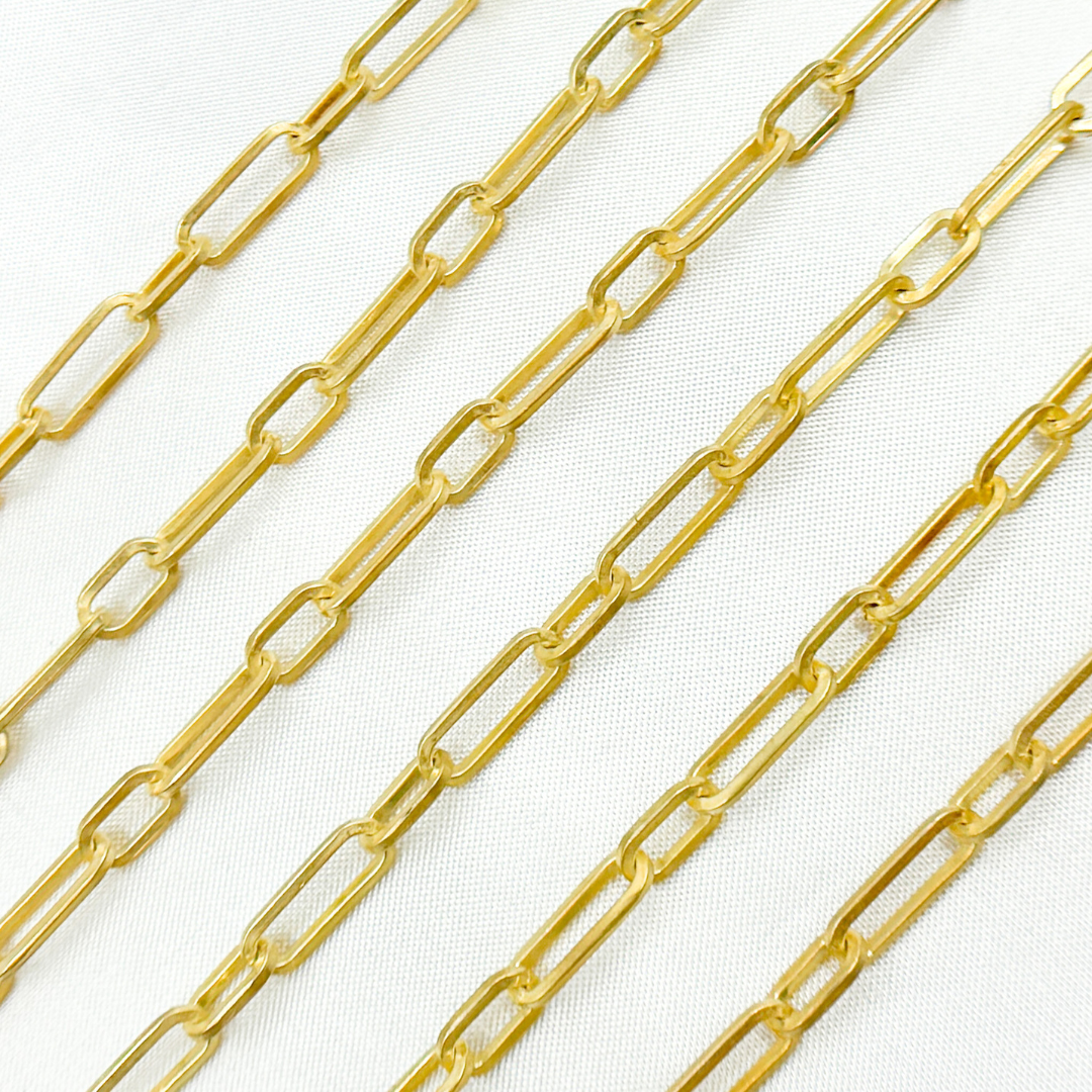 V149GPM. Gold Plated Matt 925 Sterling Silver Flat Long & Short Link Chain