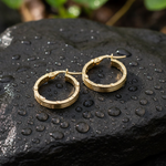 Load image into Gallery viewer, 15850015641. 14K Solid Gold Ribbed Round Hollow Hoop Earrings
