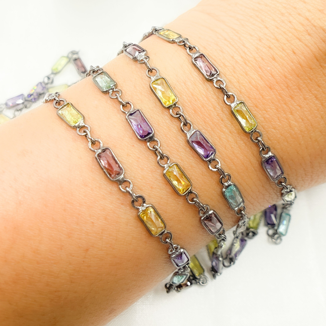 Multi Color Cubic Zirconia Rectangular Shape Connected Chain
