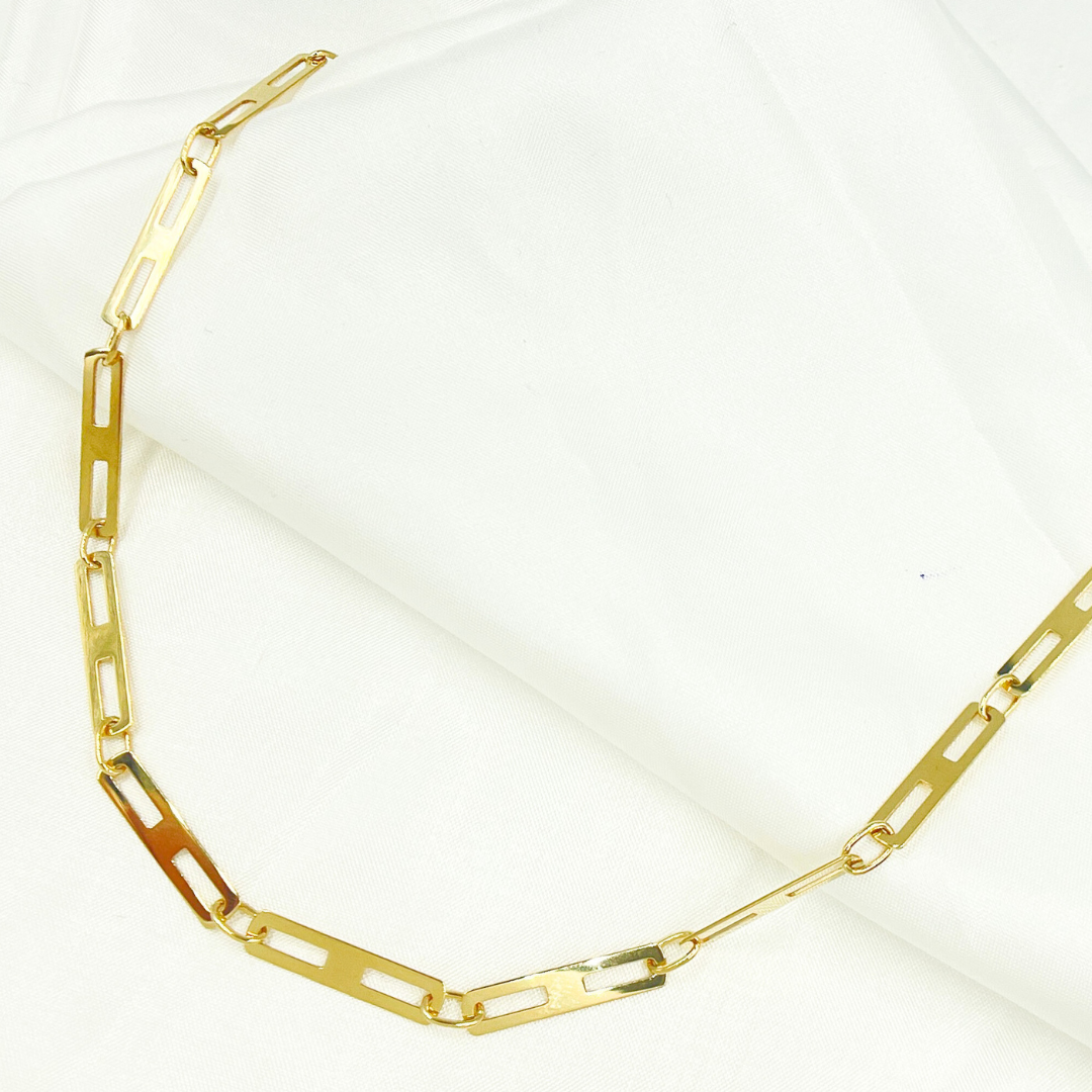 501296G. 14k Solid Yellow Gold Mirror Flat Rectangle Link Chain