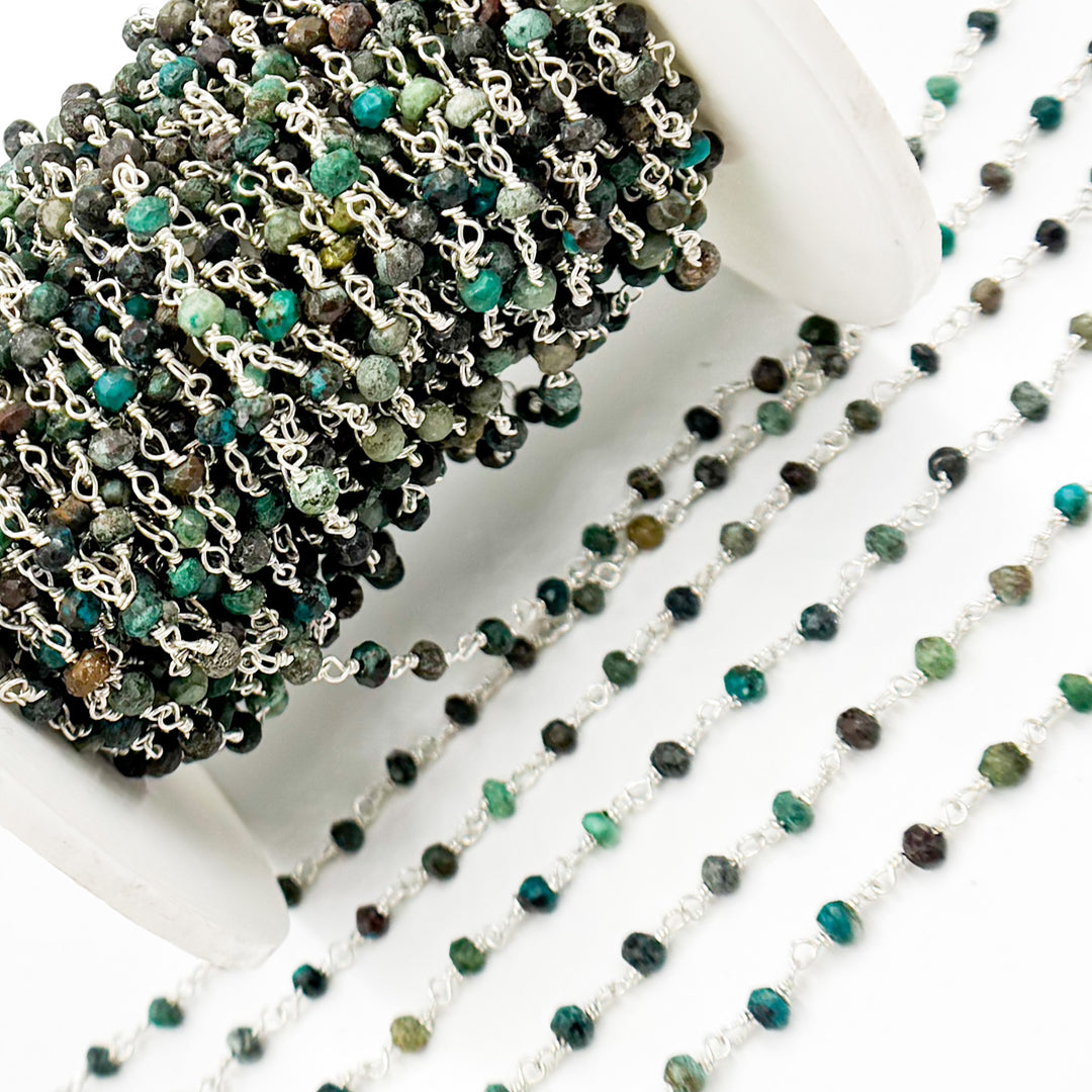 CHR33. Chrysocolla Sterling Silver Wire Chain