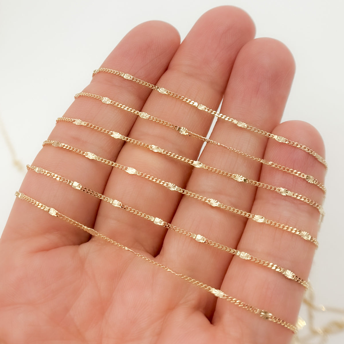 14k Solid Gold Curb & Diamond Cut Marina Link Chain