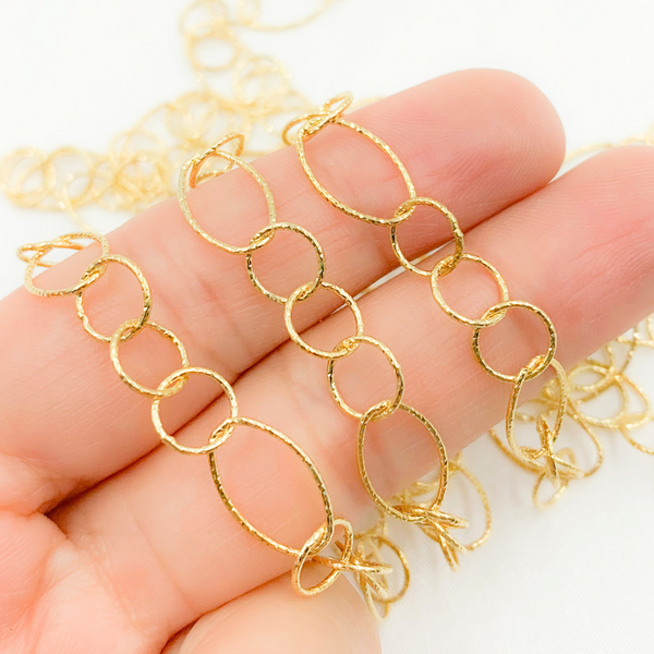 Gold Plated 925 Sterling Silver Diamond Cut Oval & Round Links Chain.