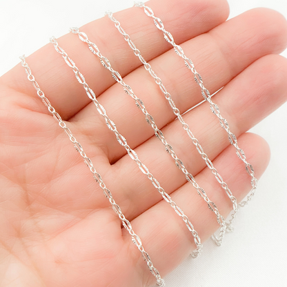 925 Sterling Silver Oval Diamond Cut Link Chain