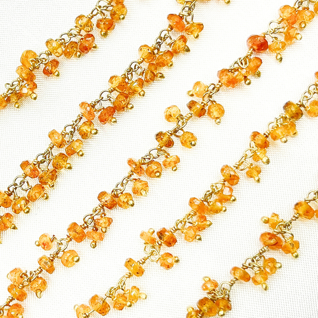 Orange Garnet Cluster Dangle Gold Plated Wire Chain. GAR9