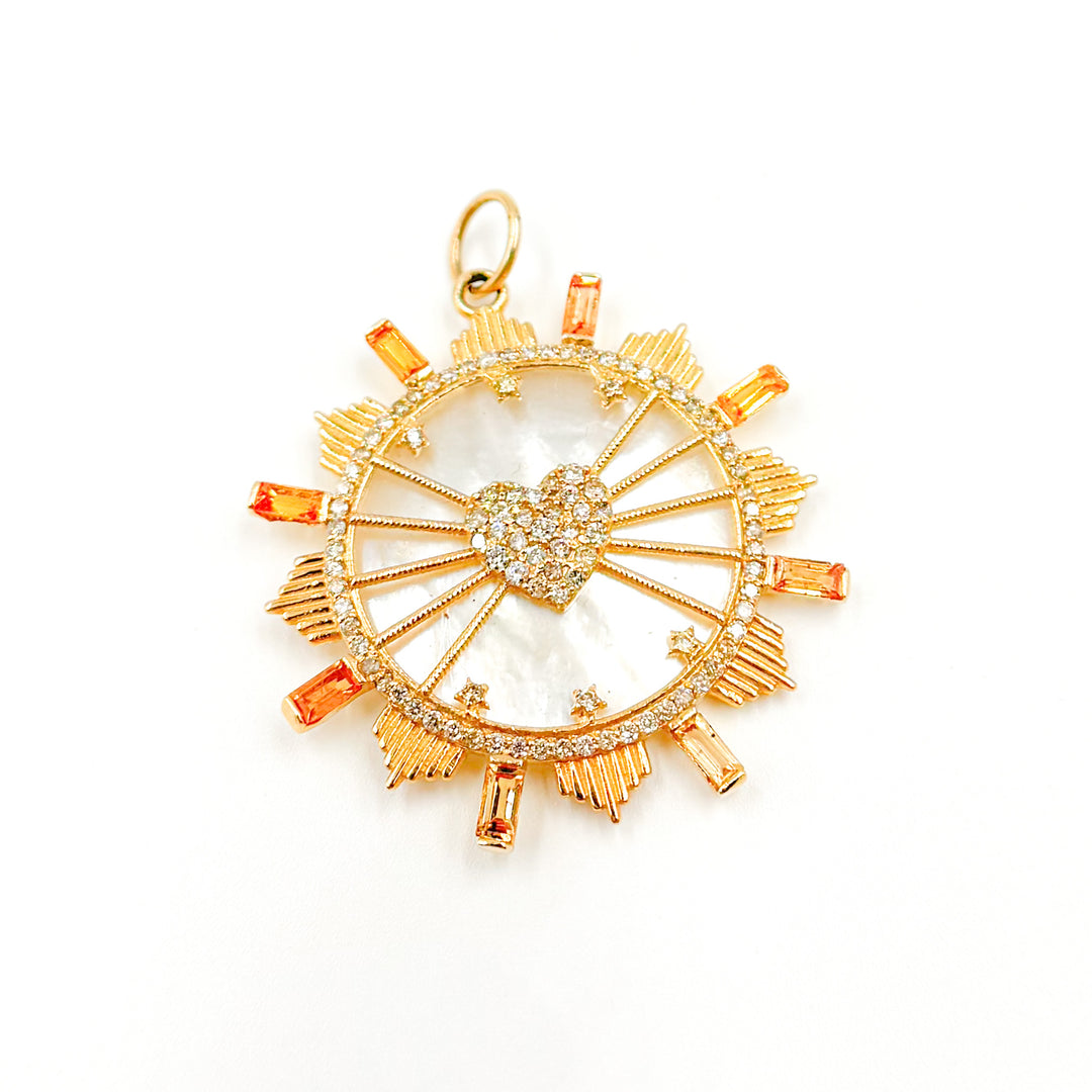 14K Solid Gold Round Heart Pendant