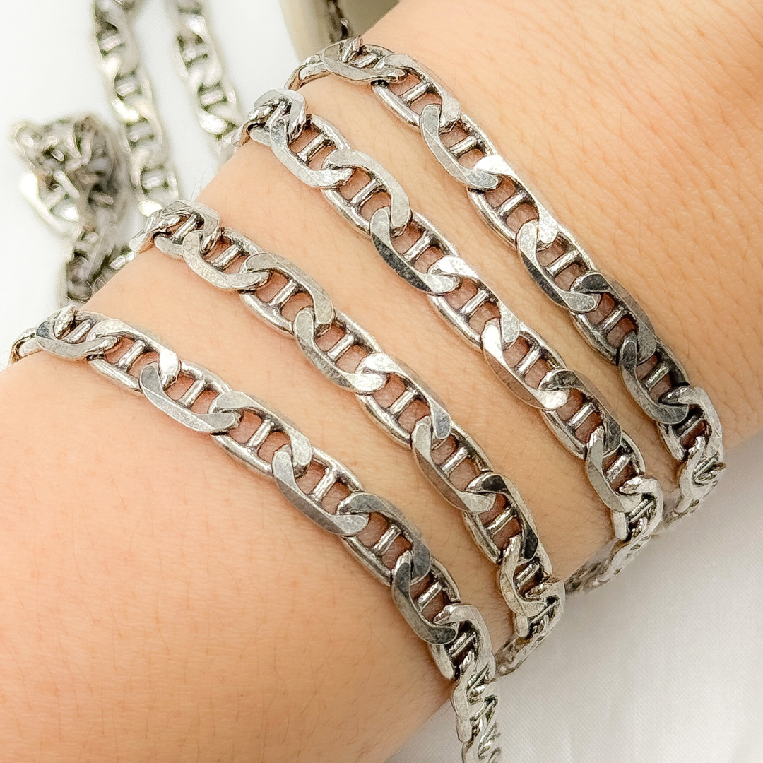 Y78OX. Oxidized 925 Sterling Silver Flat Marina Chain