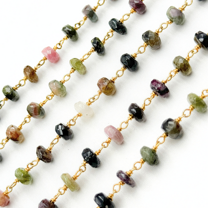 Multi Tourmaline Gold Plated Wire Chain.