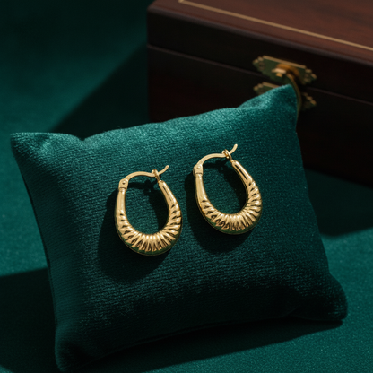 GER177. 14K Solid Gold Croissant Hoops