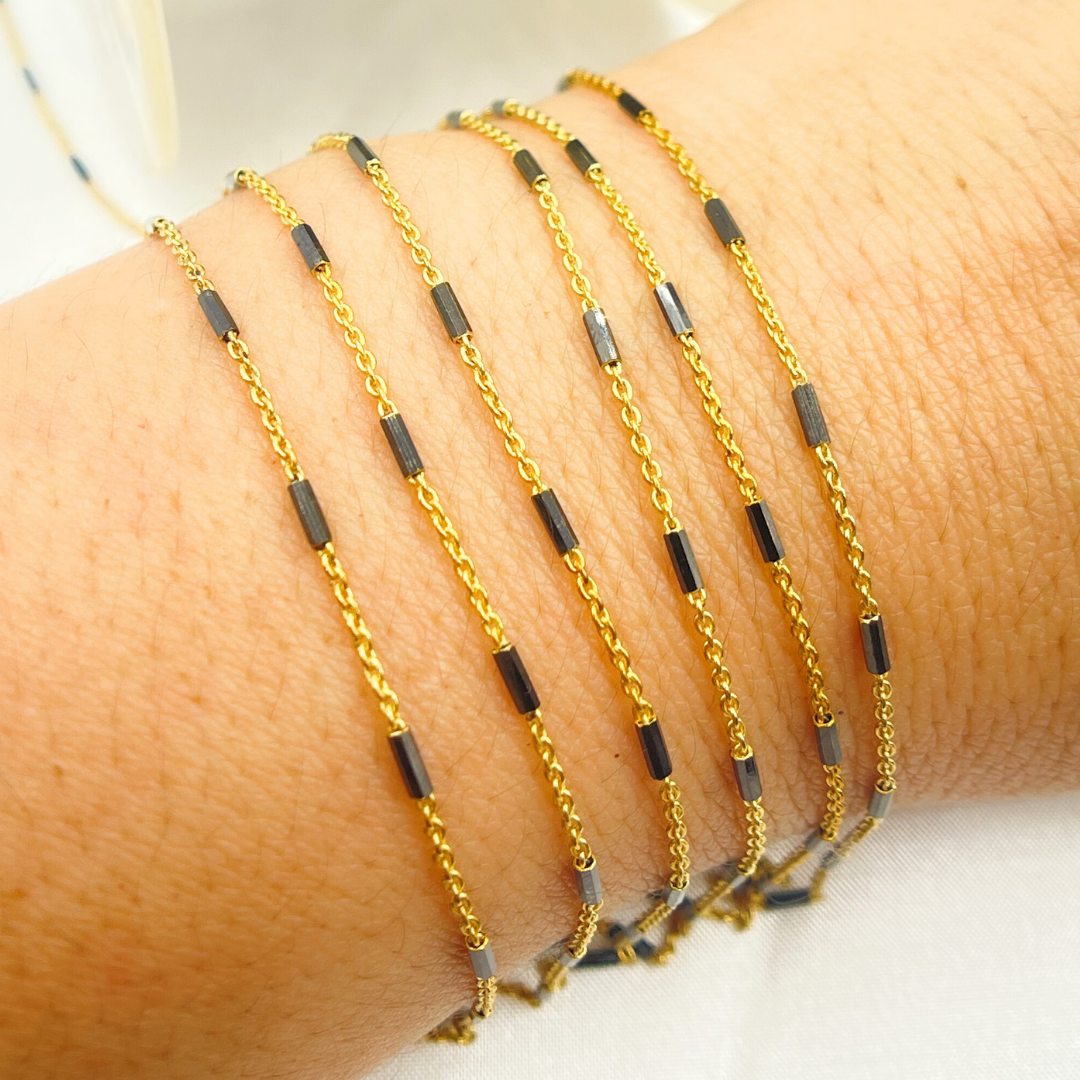Gold Plated Sterling Silver Satellite Black Rhodium Tube Chain