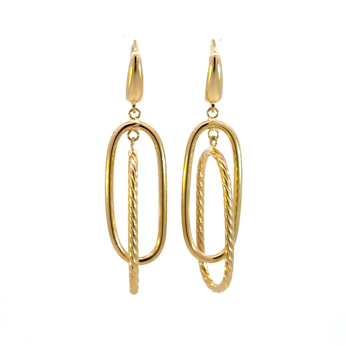 15850022130. 14K Solid Gold Smooth and Textured Tube Hollow Oval Dangle Leverback Earrings